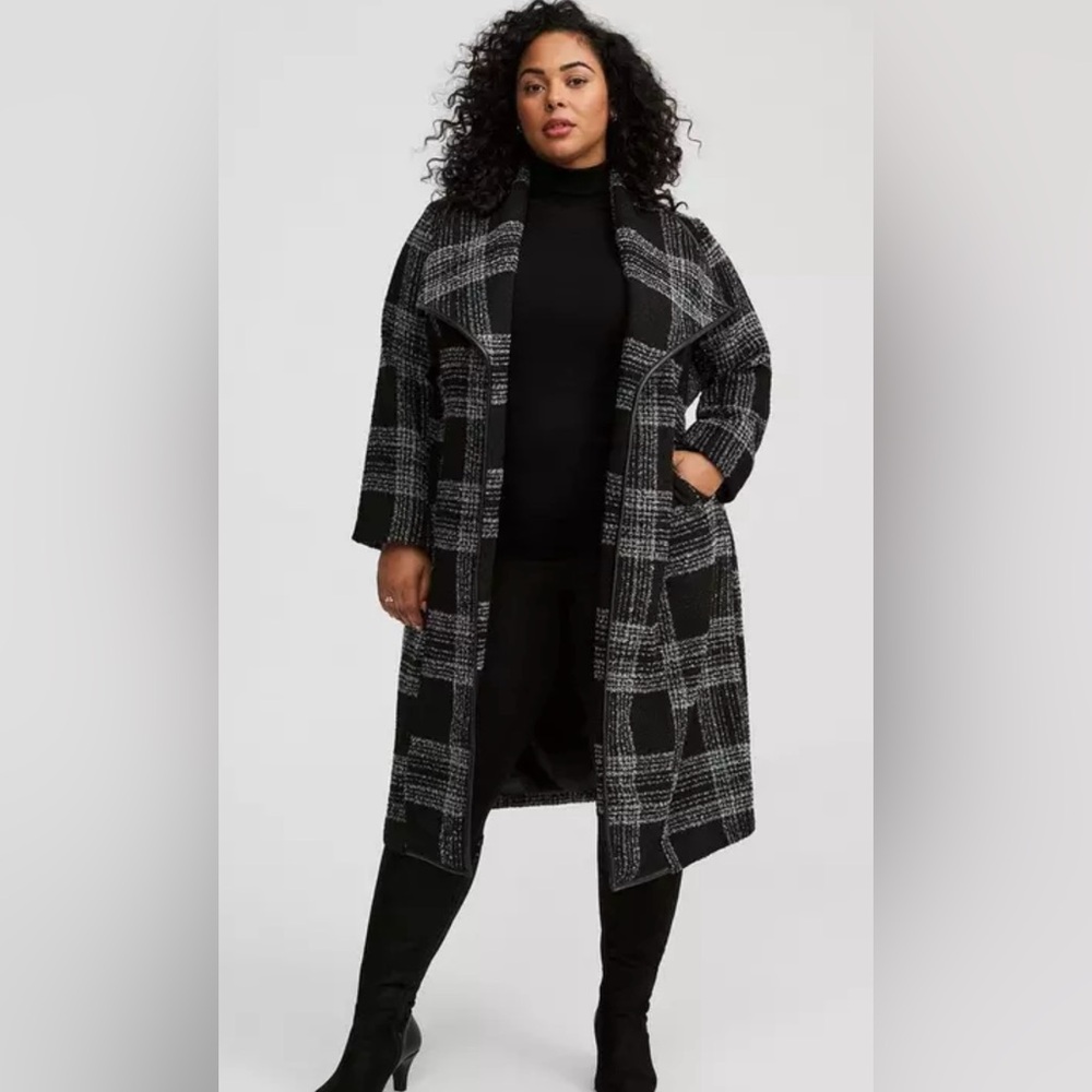 Torrid Black and Gray Plaid Trench Coat